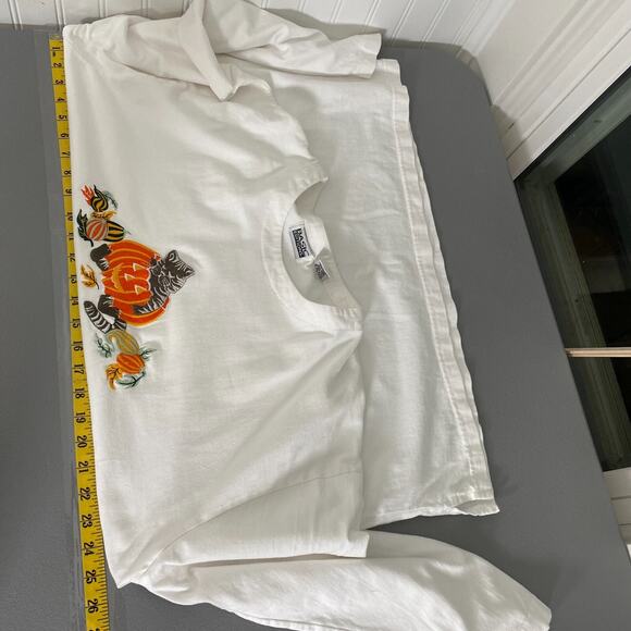 Vintage Womens Halloween Top Size XL Embroidered Pumpkin Cat Fall Long Sleeve - Picture 7 of 9